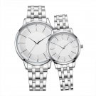 silver Couple Watches His and Hers Waterproof Stainless Steel Moon Phase Lovers Set