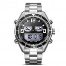 Mens Watches silver white Dual Display Analog LED Digital Steel Chronograph Waterproof