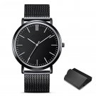 Fashion Quartz Clock Business Unisex Black Watch Luxury Waterproof Steel Ultra Thin