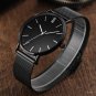 Fashion Quartz Clock Business Unisex Black Watch Luxury Waterproof Steel Ultra Thin