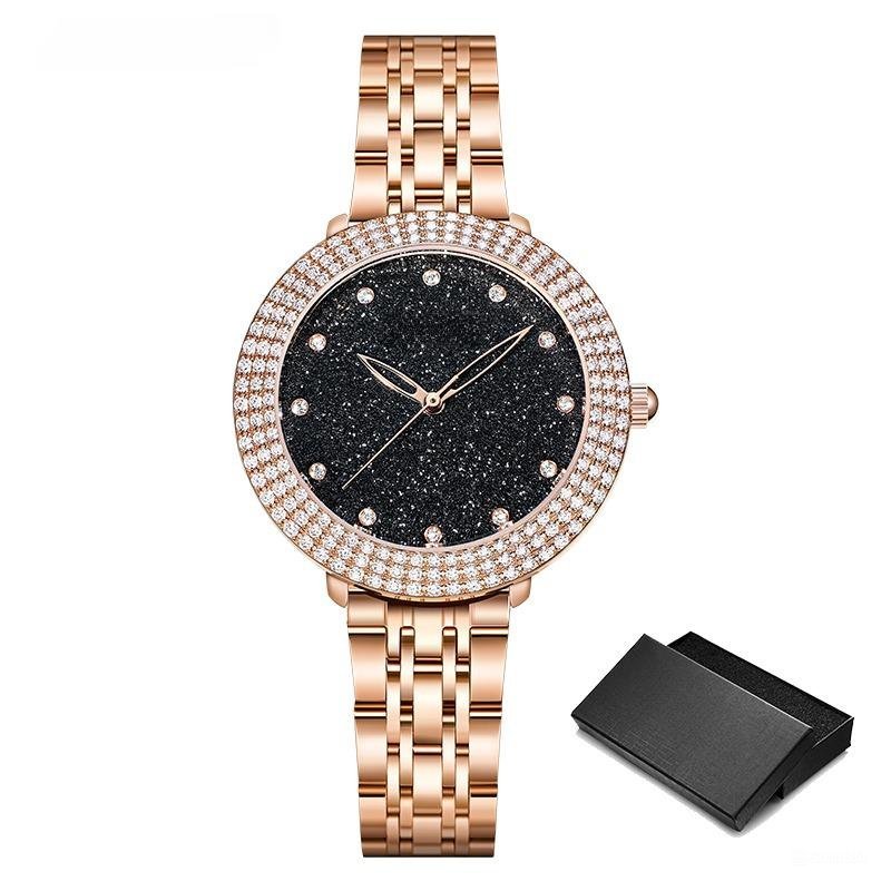 New Arrival Design Womens Watches Top Luxury Diamond Elegant Black Quartz Clock