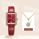 Top Luxury Fashion Woman Red1 Watches Set Diamond Necklace Quartz Best Gifts Clock