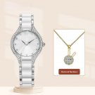 Top Luxury Fashion Woman Silver Watches Set Diamond Necklace Quartz Best Gifts Clock