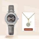 Top Luxury Fashion Woman Grey Watches Set Diamond Necklace Quartz Best Gifts Clock