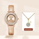 Top Luxury Fashion Woman Champange Watches Set Diamond Necklace Quartz Best Gifts Clock