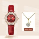 Top Luxury Fashion Woman Red Watches Set Diamond Necklace Quartz Best Gifts Clock