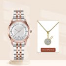 Top Luxury Fashion Woman Rose Golden Watches Set Diamond Necklace Quartz Best Gifts Clock