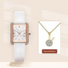 Top Luxury Fashion Woman White Watches Set Diamond Necklace Quartz Best Gifts Clock