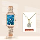 Top Luxury Fashion Woman Blue Watches Set Diamond Necklace Quartz Best Gifts Clock