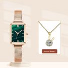 Top Luxury Fashion Woman Green Watches Set Diamond Necklace Quartz Best Gifts Clock