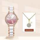 Top Luxury Fashion Woman Pink Watches Set Diamond Necklace Quartz Best Gifts Clock