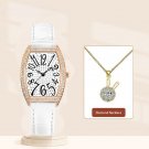 Top Luxury Fashion Woman White1 Watches Set Diamond Necklace Quartz Best Gifts Clock