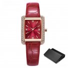 New Elengant Women Red Watches Rectangle Leather Strap Dial Japanese Quartz Movement