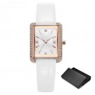 New Elengant Women Black White Rectangle Leather Strap Dial Japanese Quartz Movement