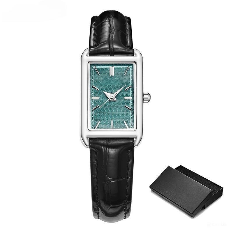 Top Luxury Leather Strap Watch Womens Elegant Rectangle Quartz Simple Clock green