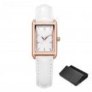 Top Luxury Leather Strap Watch Womens Elegant Rectangle Quartz Simple Clock white