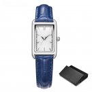 Top Luxury Leather Strap Watch Womens Elegant Rectangle Quartz Simple Clock blue
