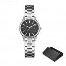 Woman Black Watch Fashion and Casual Quartz Calender Geneva Stainless Steel Clock