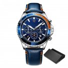 Original New Design Mens Blue Wristwatches Quartz Chronograph Leather Strap Hands