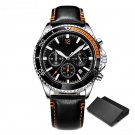 Original New Design Mens Black Wristwatches Quartz Chronograph Leather Strap Hands