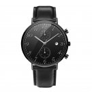 New Business Watch Men Leather Strap black 42mm Dial Plate Mesh Pointer Chronograph