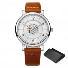 Mens Watches Brown white Waterproof 39mm Dial Real Leather Strap Automatic Quartz
