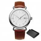 2021 Mens Brown Watches Genuine Leather Ultrathin 100% Stainless Steel Quartz Clock