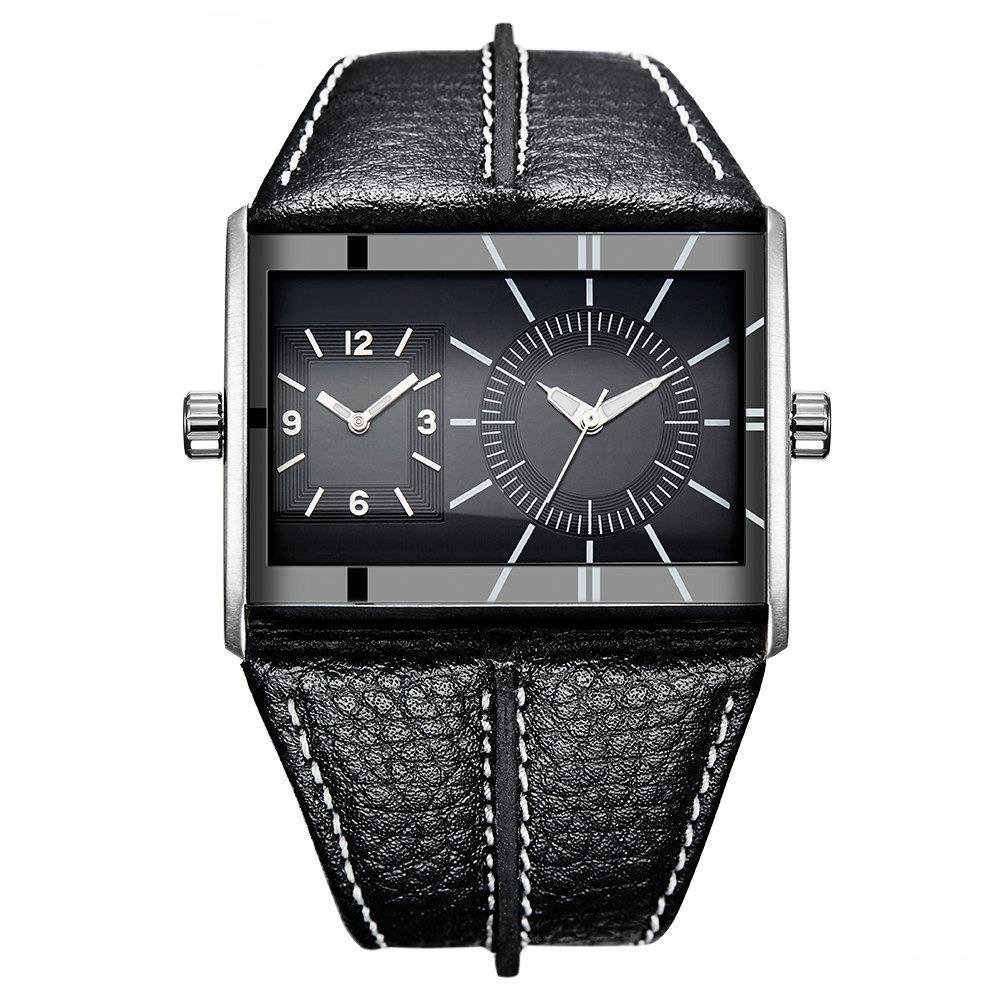 Unique Design Dual Time Zone Men Watches Leather Strap 43mm Dial Quartz Clock 211256G01