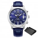 Casual Fashion Design Mens white blue Watches Leather Strap Quartz Chronograph