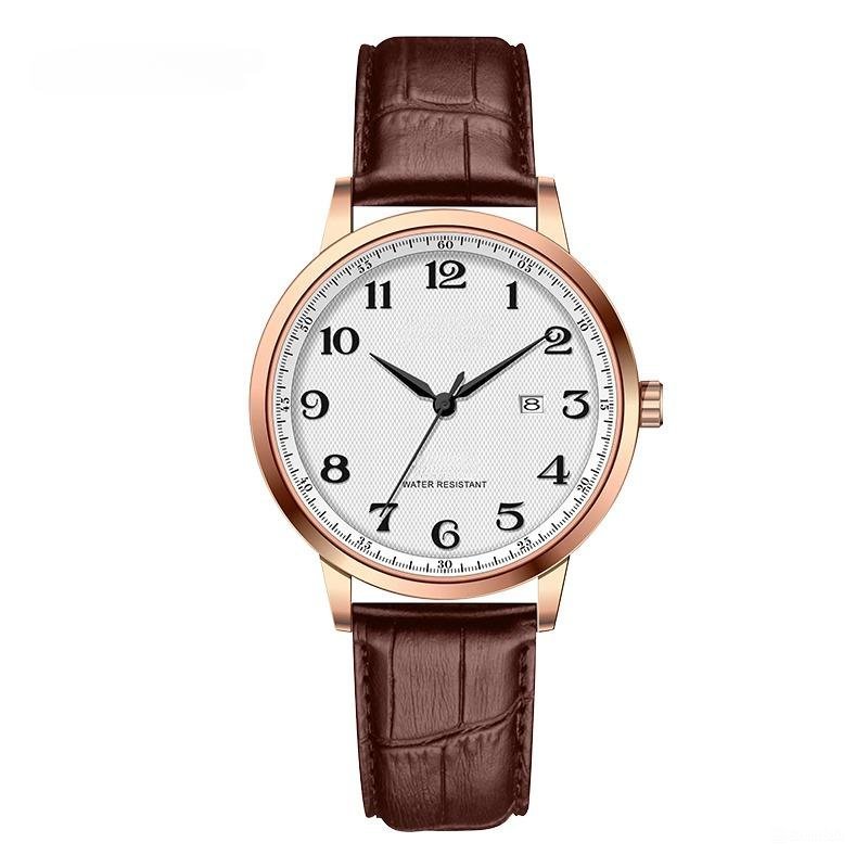 Leather Strap Mens Brown Watches Calender Fashion Design Quartz Business