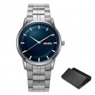 High Quality Mens Watches Silver blue Stainless Steel Business Quartz Sport Clock