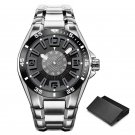 Sports Waterproof Men Black Watches 44mm Dial Calendar Stainless Steel Strap Quartz