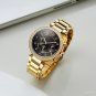 Top Luxury Fashion Diamond Mens Watches Golden Calender Gift Quartz Clock