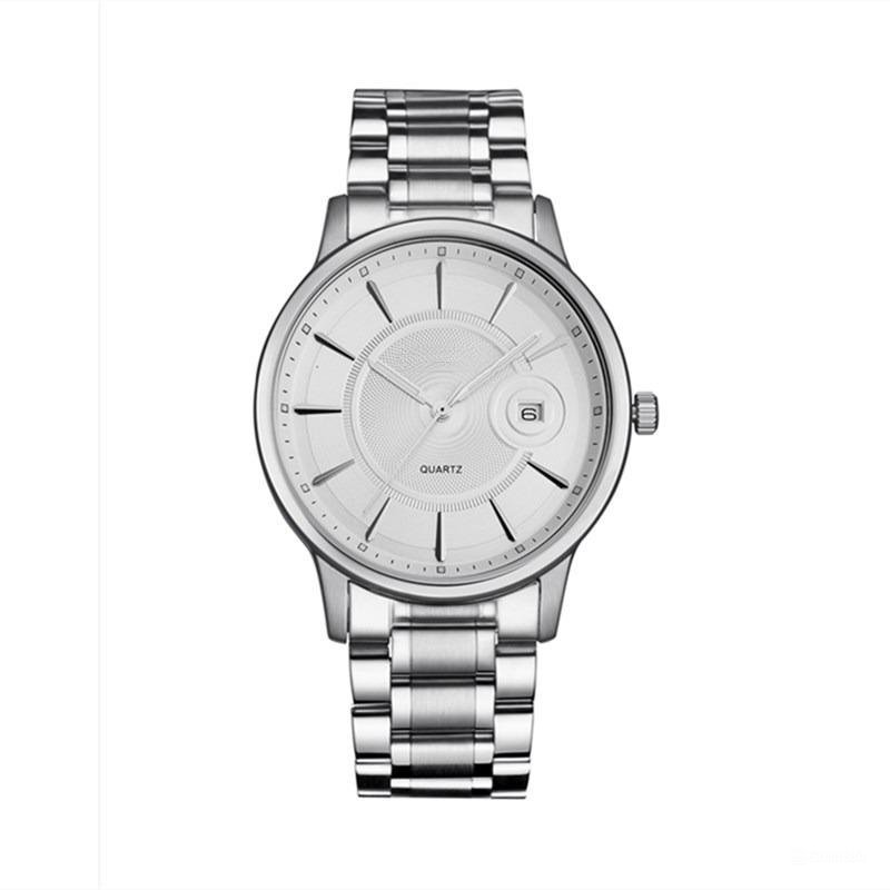 TOP Quality Business Men White Watches Full Stainless Steel Quartz Clock Calendar
