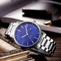 TOP Quality Business Men Blue Watches Full Stainless Steel Quartz Clock Calendar