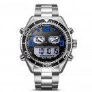 Mens Watches silverblue Dual Display Analog Digital LED Waterproof 316 Steel Chronograph
