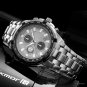 Mens Quartz Waterproof silverblack Watch 44mm Dial Plate Calendar Date Chronograph