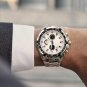 Mens Quartz Waterproof silverblack Watch 44mm Dial Plate Calendar Date Chronograph
