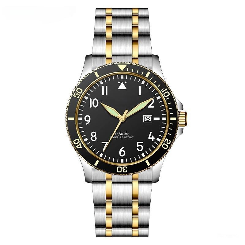Men Black Silver Watch Tops Brand Luxury Quartz Sport Waterproof Luminous Clock Fashion