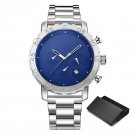 Blue Watches for Men 45MM Big Dial Stainless Waterproof Quartz Chronograph