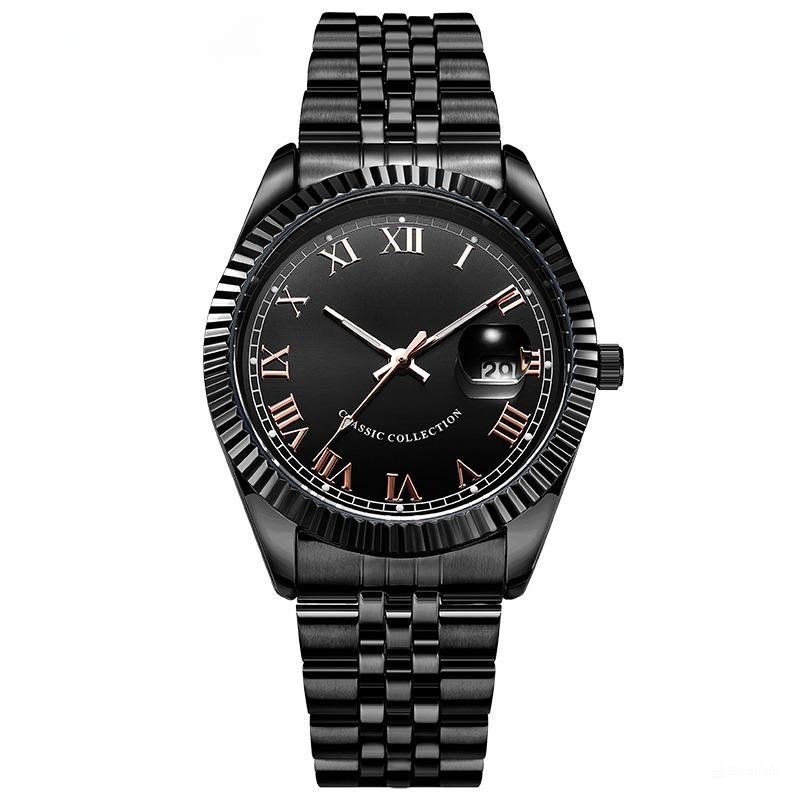 Iced Out Watch For Men Luxury Casual Black Full Diamond Quartz Calender Clock