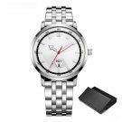 New Design Mens Watches silver Quartz Original Calendar Week Display Stainless Steel