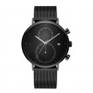 New Business black Watch Men 42mm Leather Strap Dial Plate Mesh Pointer Chronograph