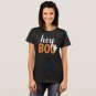 Hey Boo Orange Black Funny Halloween Ghost Womens T-Shirt
