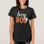 Hey Boo Orange Black Funny Halloween Ghost Womens T-Shirt