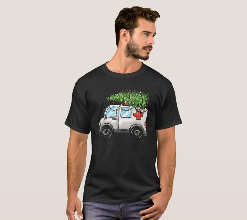 Ambulance Car Christmas Tree Lights EMT EMS Paramedic Xmas Premium T-Shirt