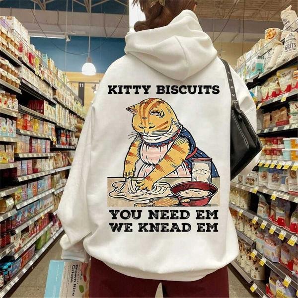 Gift for Cat Owner, Kitty Biscuits Sweatshirt Unisex - Cat Making Biscuits Vintage Art, You Need Em 