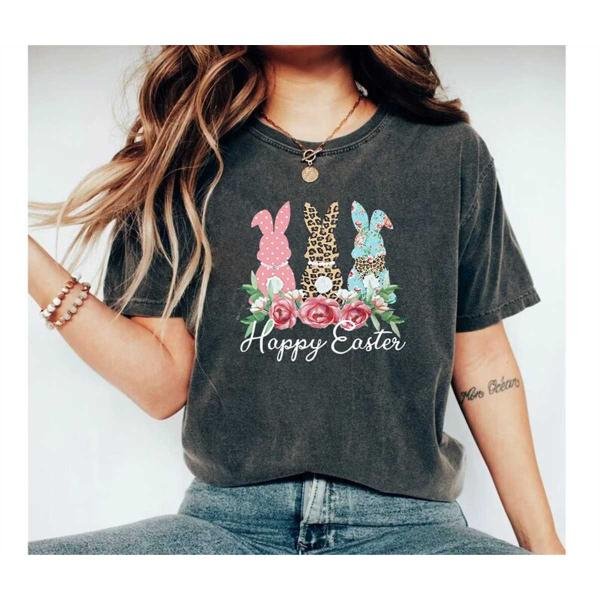 Easter Shirt, Floral Leopard Bunny Easter Shirt, Cute Bunny Shirt, Happy Easter Shirt, Leopard Bunny