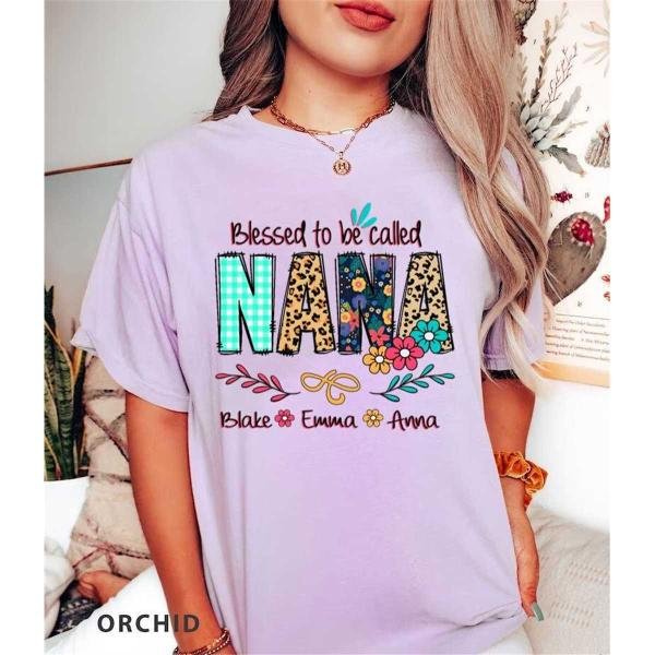 Personalized Grandma Shirt Custom Blessed To Be Called Nana Kids Art Flower Nana T-Shirt