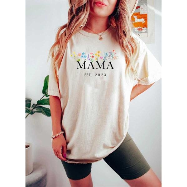 Comfort Colors Mama Est Floral Shirt Mama Flower T-Shirt